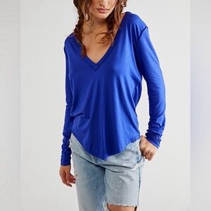 FREE PEOPLE We The Free Moon Blue V-Neck Long Sleeve Top